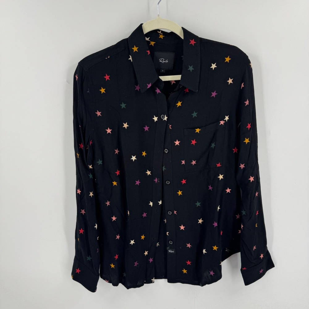 Rails Rocsi Onyx Rainbow Stars Button Down Shirt Black Small Celestial Hunter